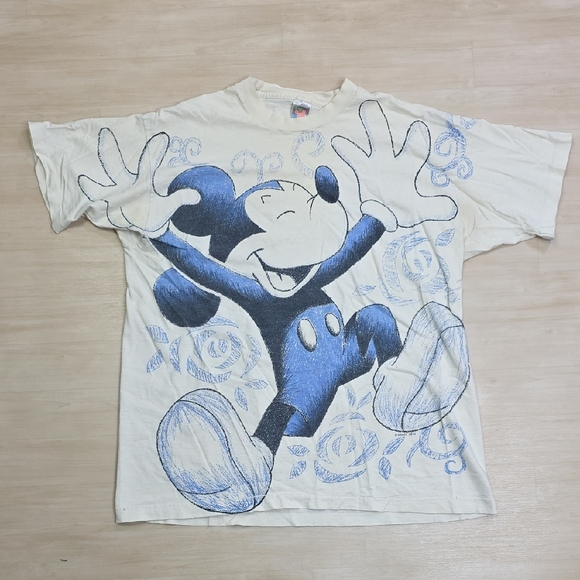 Vintage Mickey Mouse Jerry Leigh Disney AOP All Over Print Shirt Size Large